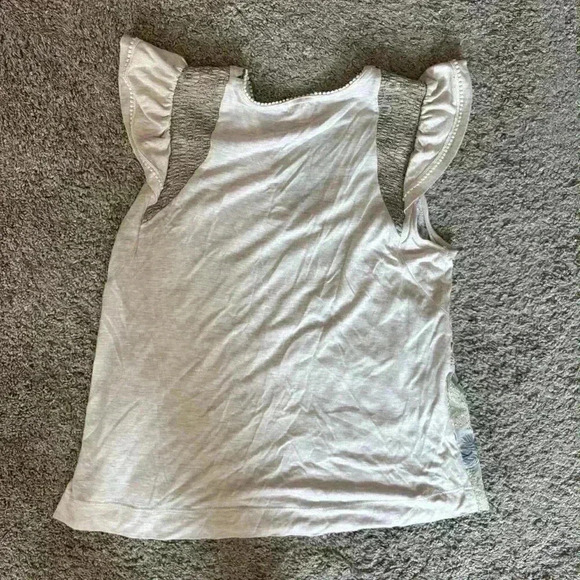 Anthropologie Tiny Flutter-Sleeve Embroidered Top Blue Floral Cream V Neck XS - Picture 6 of 8